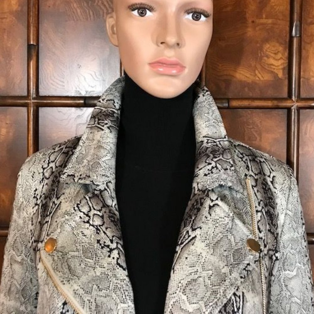 Stone Skinny Python Zip Sleeve Moto Jacket - Picture 9 of 16
